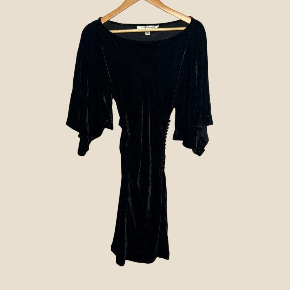 DVF Xenia Velvet Dress 6 Black Silk Rayon Kimono Sleeve Whimsigoth Y2K Vamp Boho